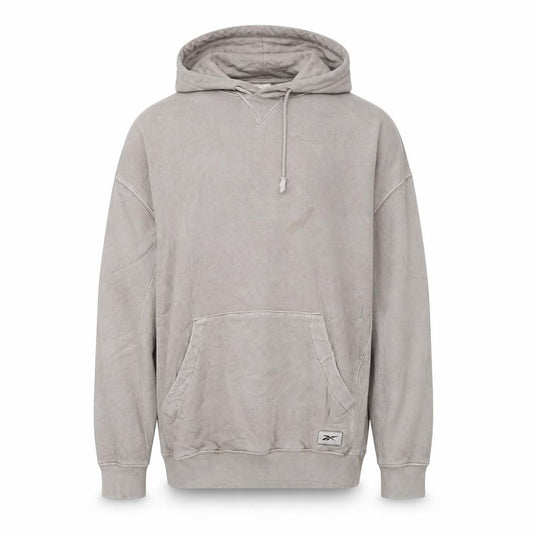 Front view of Reebok Men’s Beige 2XL Pullover Hoodie with Logo Pocket