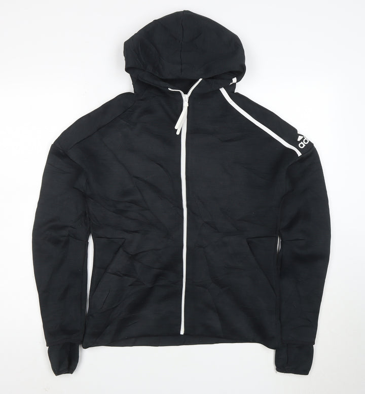 Adidas Womens Black Full Zip Hoodie L Hooded Sweatshirt