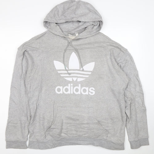 Adidas Womens Grey Size 12 Pullover Hoodie with Logo Print