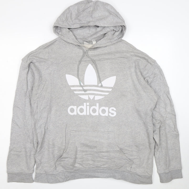 Adidas Womens Grey Size 12 Pullover Hoodie with Logo Print