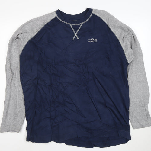 Umbro Men's Blue & Grey Long Sleeve Crew Neck Pullover Sweatshirt L