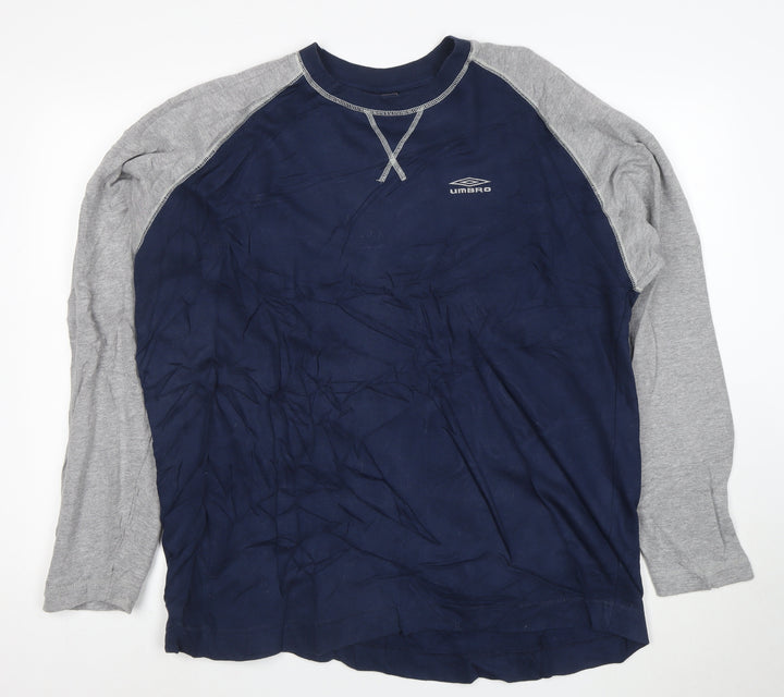 Umbro Men's Blue & Grey Long Sleeve Crew Neck Pullover Sweatshirt L
