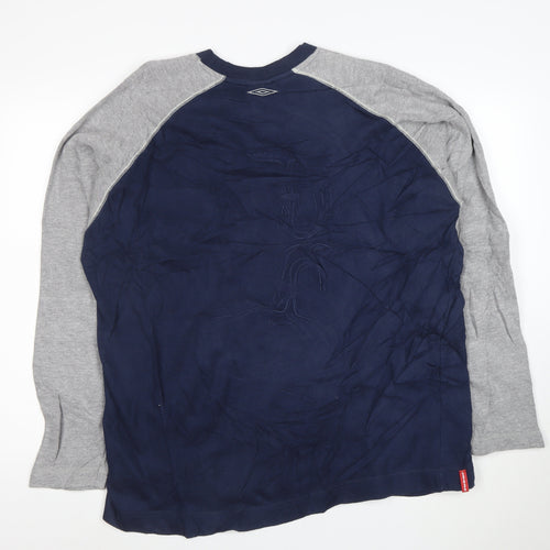 Umbro Men's Blue & Grey Long Sleeve Crew Neck Pullover Sweatshirt L