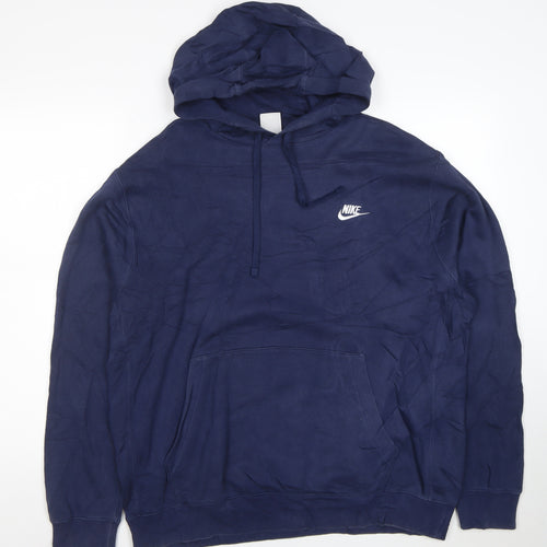 Nike Men's Blue Pullover Hoodie L Regular Fit Cotton Blend