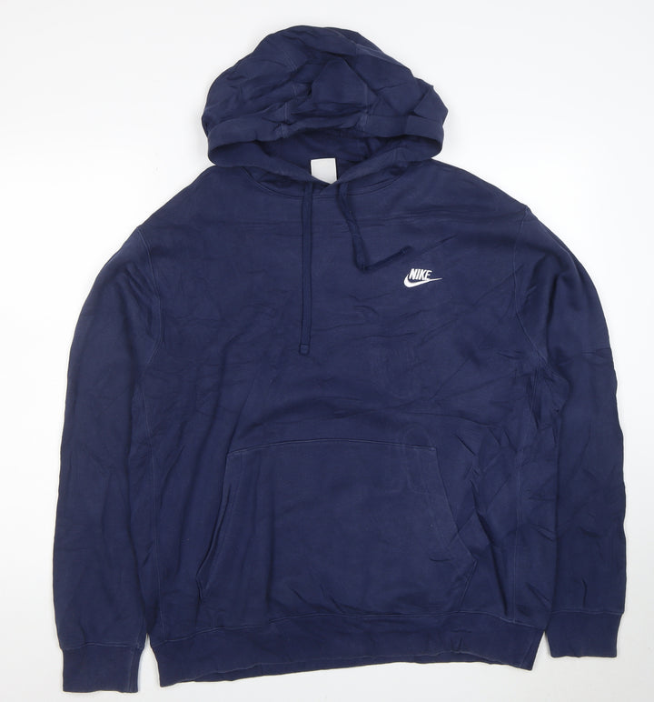 Nike Men's Blue Pullover Hoodie L Regular Fit Cotton Blend