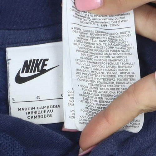 Nike Men's Blue Pullover Hoodie L Regular Fit Cotton Blend