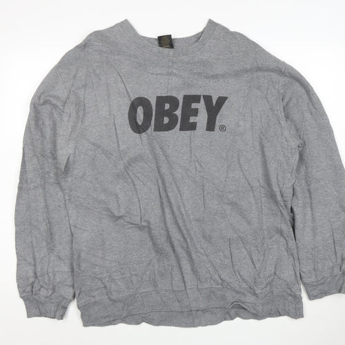 Obey Mens Grey XL Pullover Crew Neck Graphic Sweatshirt
