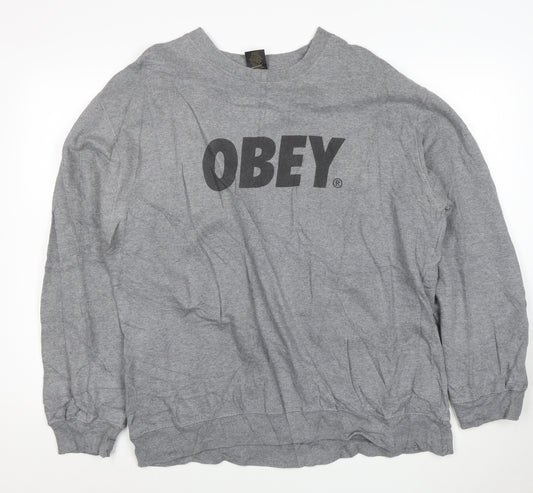 Obey Mens Grey XL Pullover Crew Neck Graphic Sweatshirt