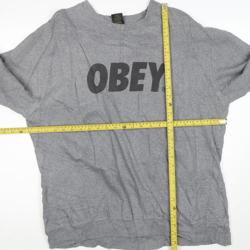 Obey Mens Grey XL Pullover Crew Neck Graphic Sweatshirt