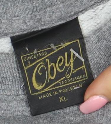 Obey Mens Grey XL Pullover Crew Neck Graphic Sweatshirt