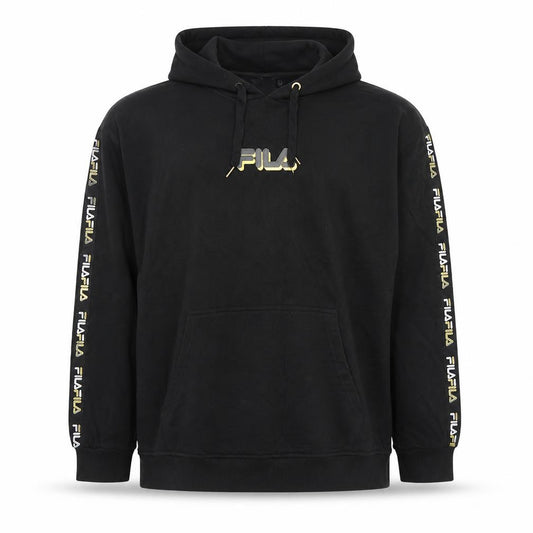 Front view of Fila men’s black pullover hoodie l logo sports fleece sweatshirt