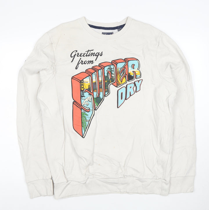 Superdry Mens White XL Graphic Print Crew Neck Pullover Sweatshirt