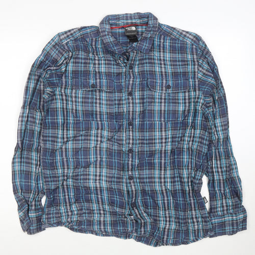 The North Face Men's Blue Plaid Cotton Button-Up Shirt M