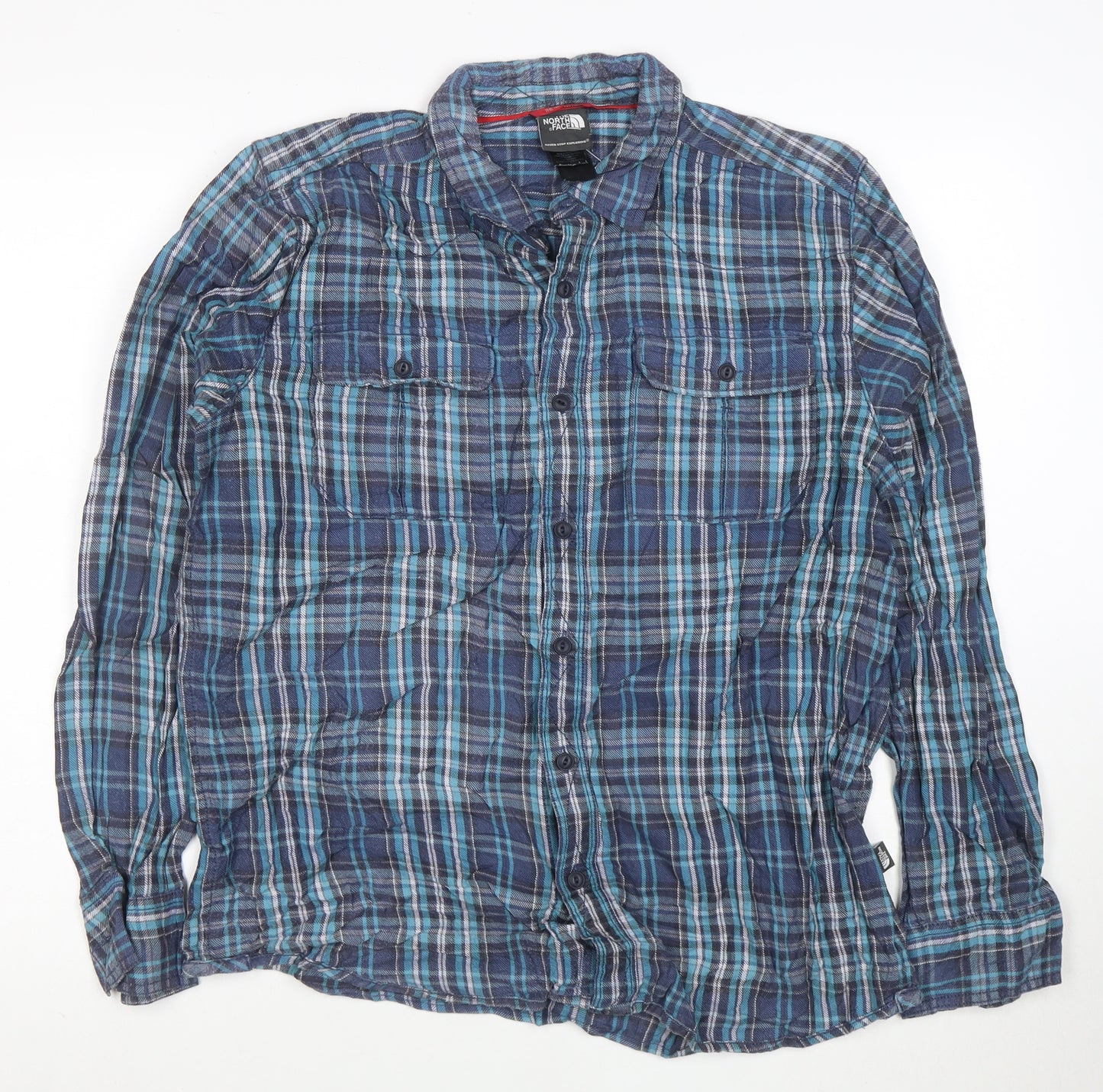 The North Face Men's Blue Plaid Cotton Button-Up Shirt M