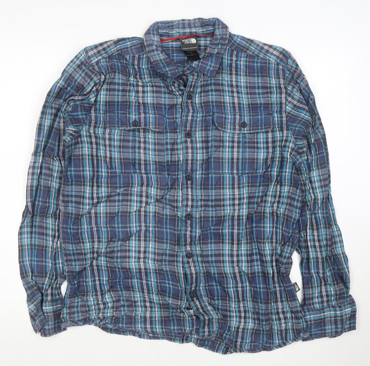 The North Face Men's Blue Plaid Cotton Button-Up Shirt M