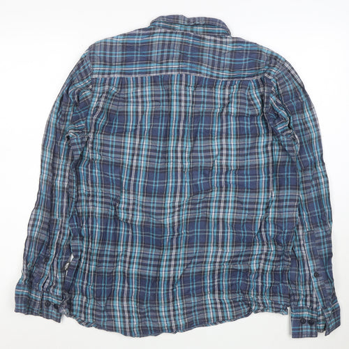 The North Face Men's Blue Plaid Cotton Button-Up Shirt M