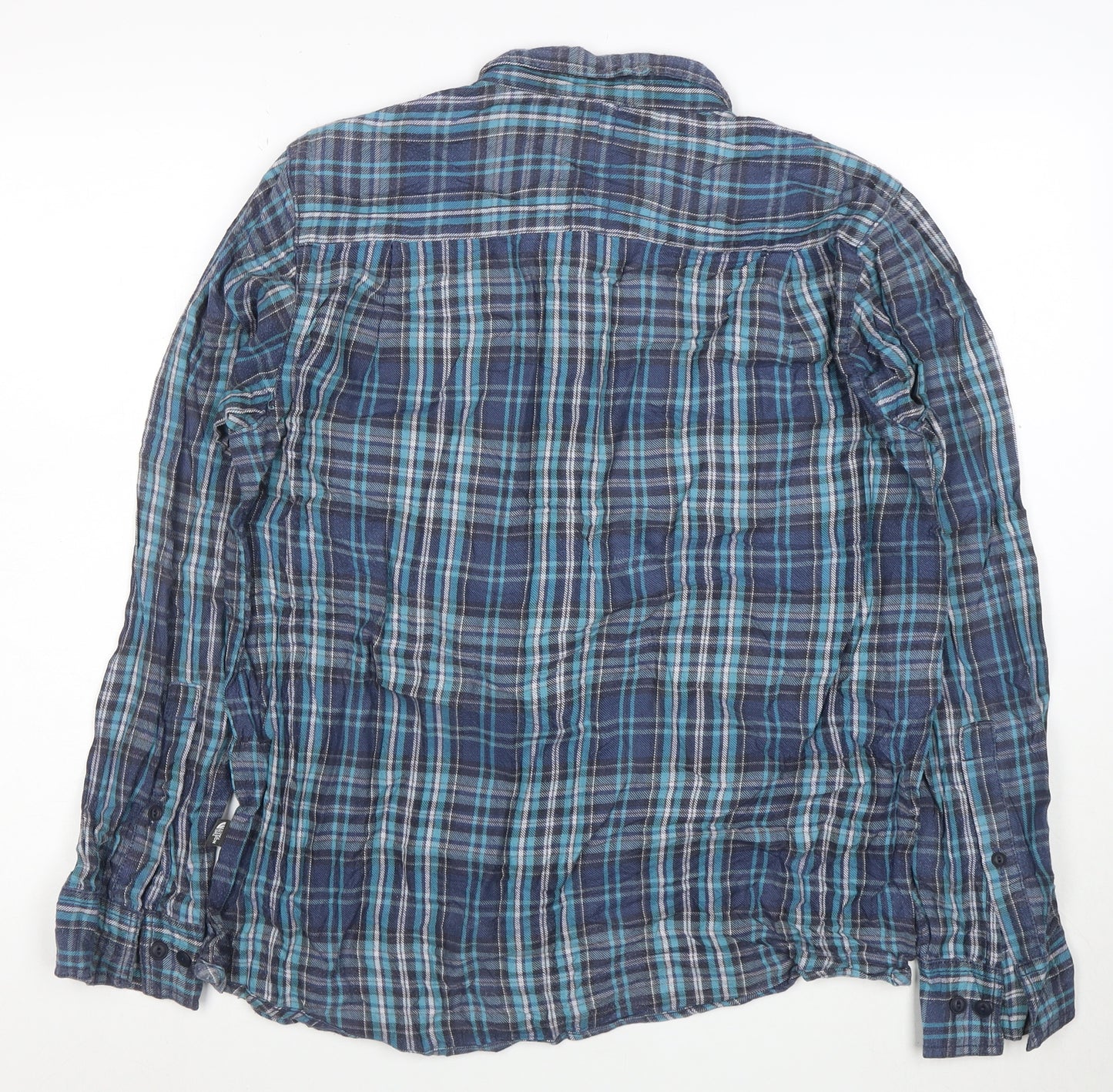 The North Face Men's Blue Plaid Cotton Button-Up Shirt M