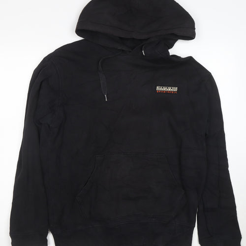 Napapijri Mens Black Pullover Hoodie Size S Logo Fleece Cotton