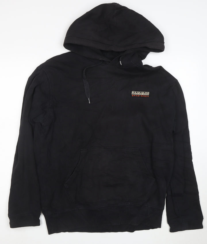Napapijri Mens Black Pullover Hoodie Size S Logo Fleece Cotton