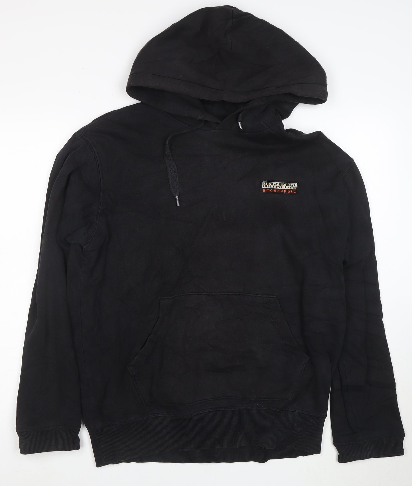 Napapijri Mens Black Pullover Hoodie Size S Logo Fleece Cotton