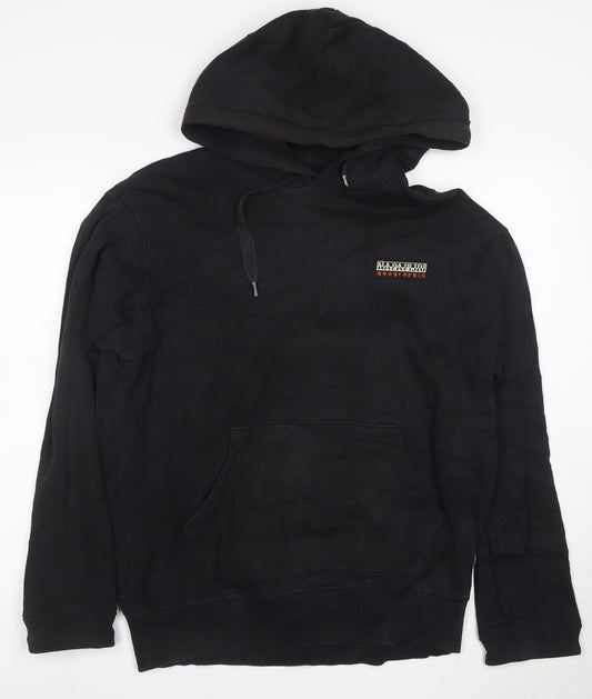 Napapijri Mens Black Pullover Hoodie Size S Logo Fleece Cotton