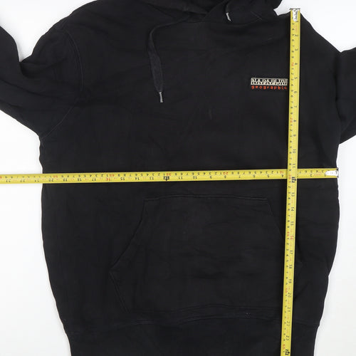 Napapijri Mens Black Pullover Hoodie Size S Logo Fleece Cotton