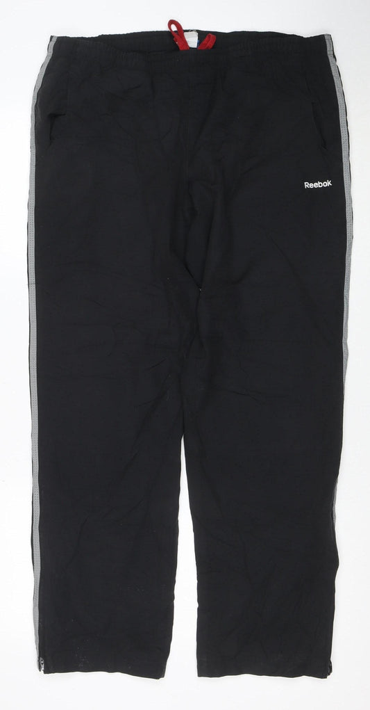 Reebok Men's Black L Track Pants Lightweight Reflective Sports Trousers