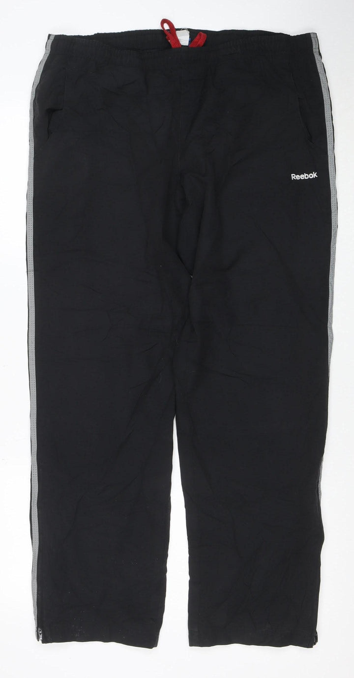 Reebok Men's Black L Track Pants Lightweight Reflective Sports Trousers