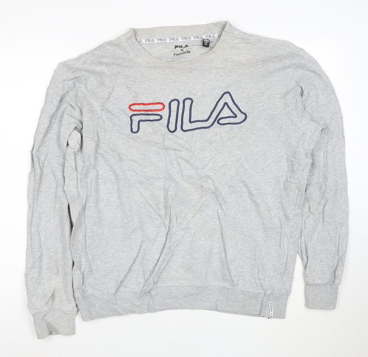 Fila Men's Grey Logo Pullover Sweatshirt Medium