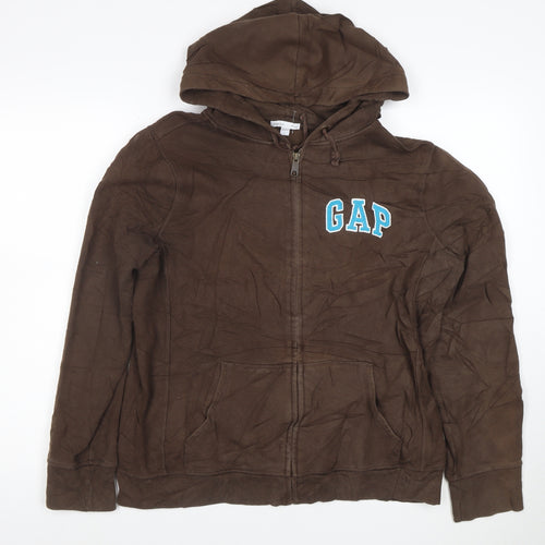Gap Men's Brown Full Zip Hoodie L Cotton Blend Logo Sweatshirt
