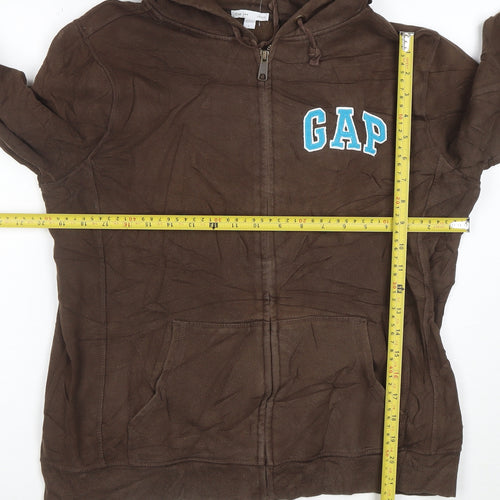 Gap Men's Brown Full Zip Hoodie L Cotton Blend Logo Sweatshirt