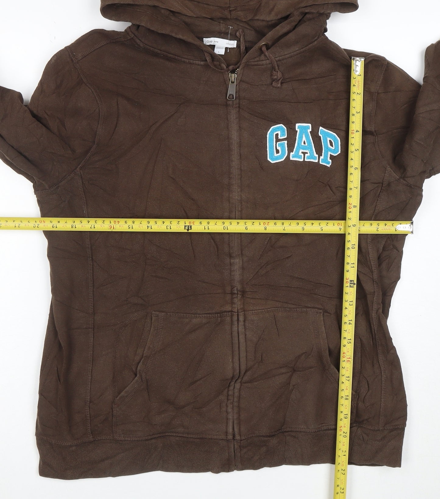 Gap Men's Brown Full Zip Hoodie L Cotton Blend Logo Sweatshirt
