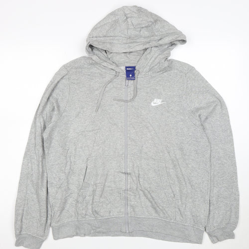 Nike Men's Grey Full Zip Hoodie L Lightweight Cotton Blend
