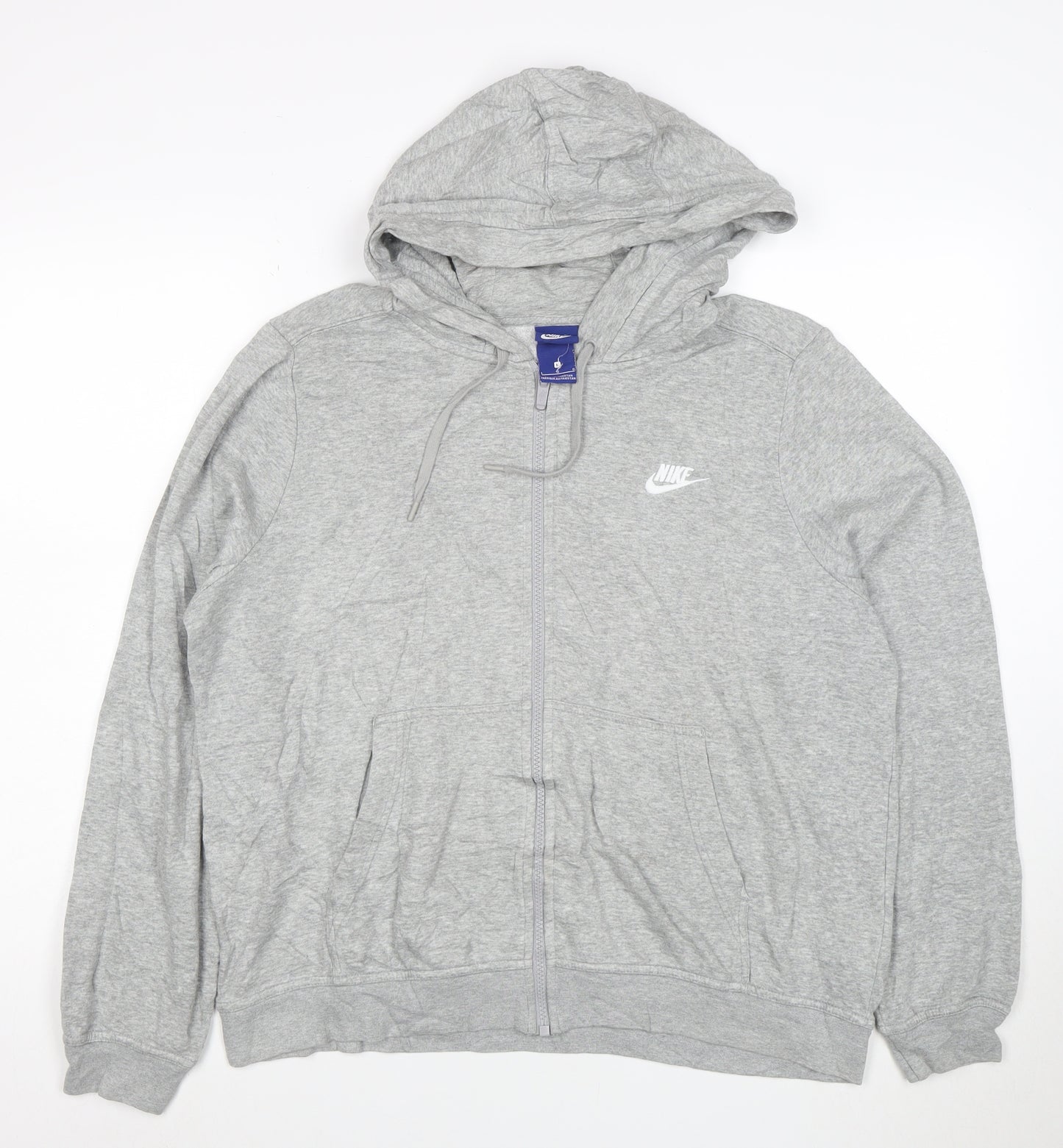 Nike Men's Grey Full Zip Hoodie L Lightweight Cotton Blend