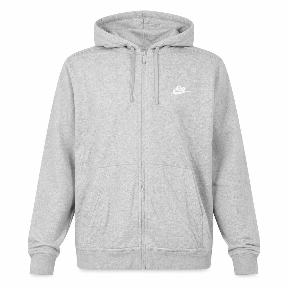 Front view of Nike Men's Grey Full Zip Hoodie L Lightweight Cotton Blend