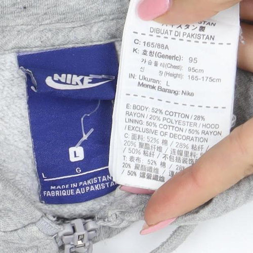 Nike Men's Grey Full Zip Hoodie L Lightweight Cotton Blend