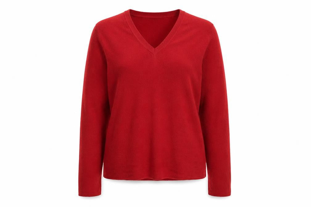 Front view of Chico's Women's Red V-Neck Knit jumper, size M