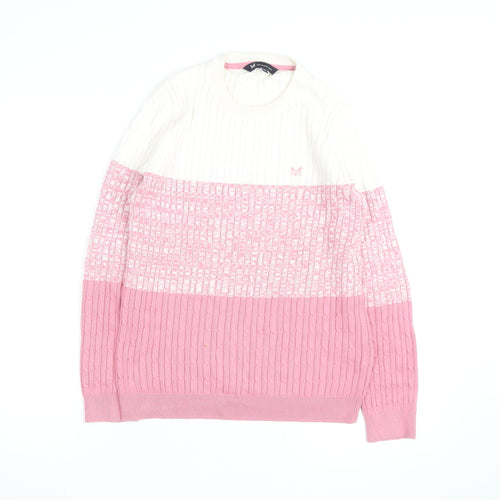 Crew Clothing Women Pink White Cable Knit Jumper Size 12