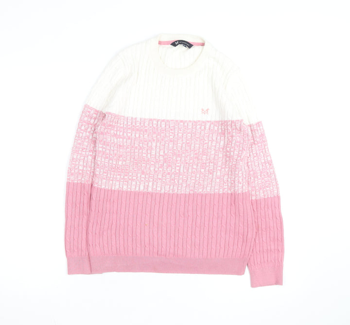 Crew Clothing Women Pink White Cable Knit Jumper Size 12