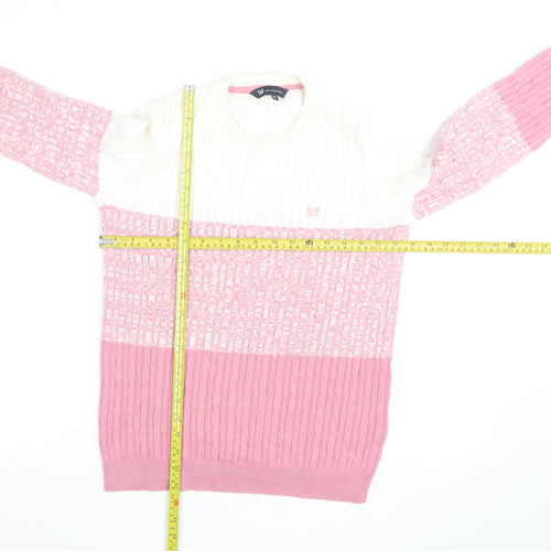 Crew Clothing Women Pink White Cable Knit Jumper Size 12