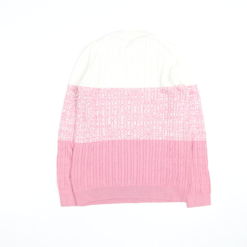 Crew Clothing Women Pink White Cable Knit Jumper Size 12