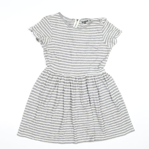 Warehouse Women’s Grey Striped Skater Dress Size 14 Short Sleeve
