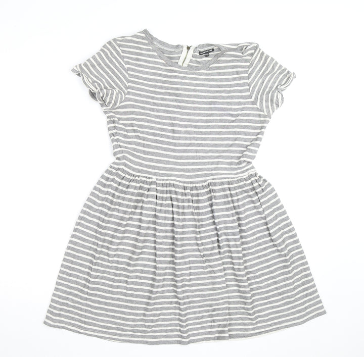 Warehouse Women’s Grey Striped Skater Dress Size 14 Short Sleeve