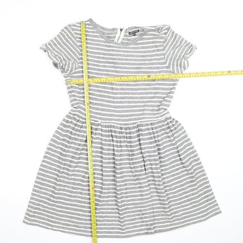 Warehouse Women’s Grey Striped Skater Dress Size 14 Short Sleeve