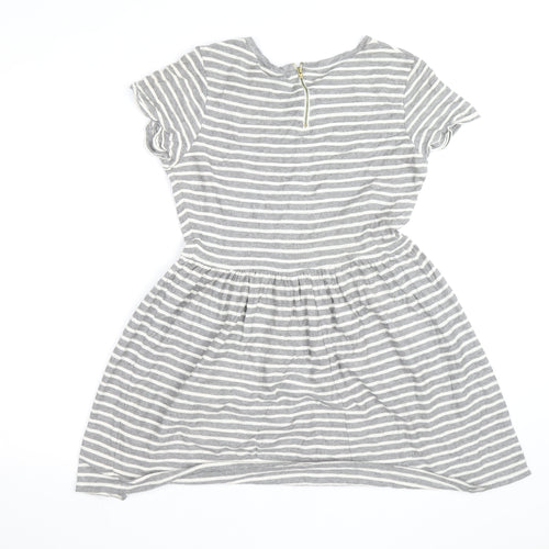 Warehouse Women’s Grey Striped Skater Dress Size 14 Short Sleeve