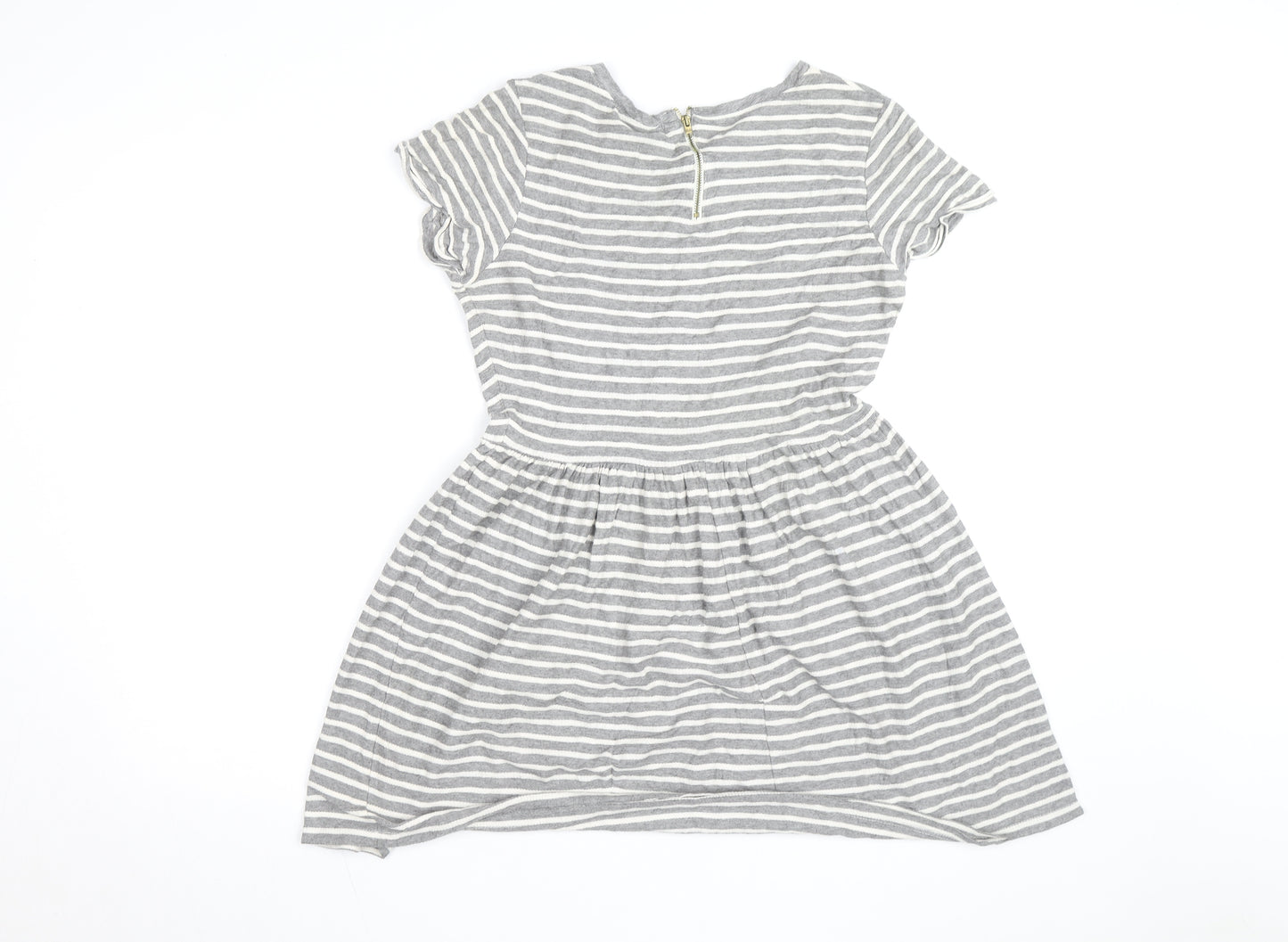 Warehouse Women’s Grey Striped Skater Dress Size 14 Short Sleeve