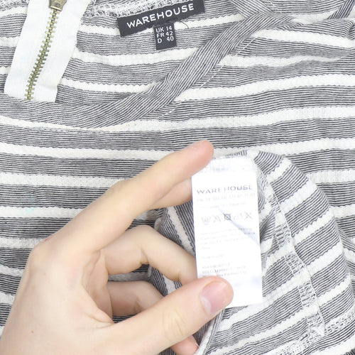 Warehouse Women’s Grey Striped Skater Dress Size 14 Short Sleeve