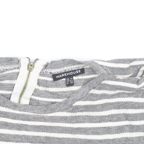 Warehouse Women’s Grey Striped Skater Dress Size 14 Short Sleeve