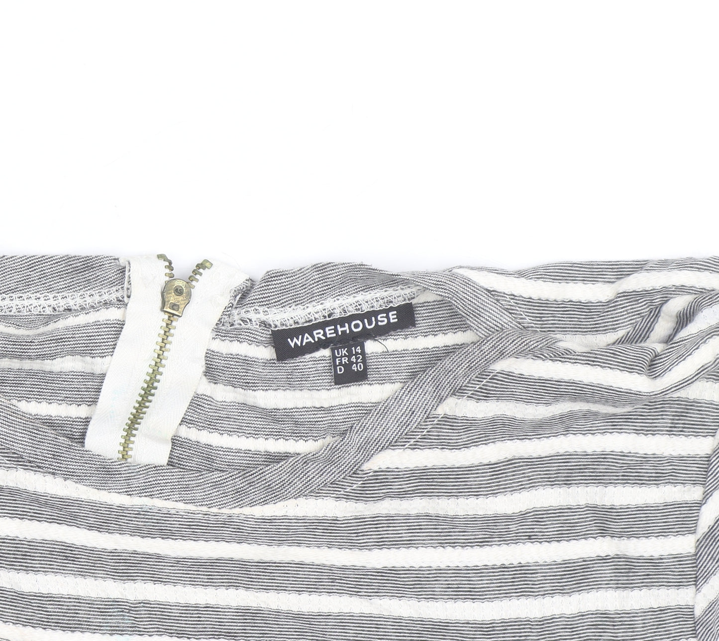 Warehouse Women’s Grey Striped Skater Dress Size 14 Short Sleeve