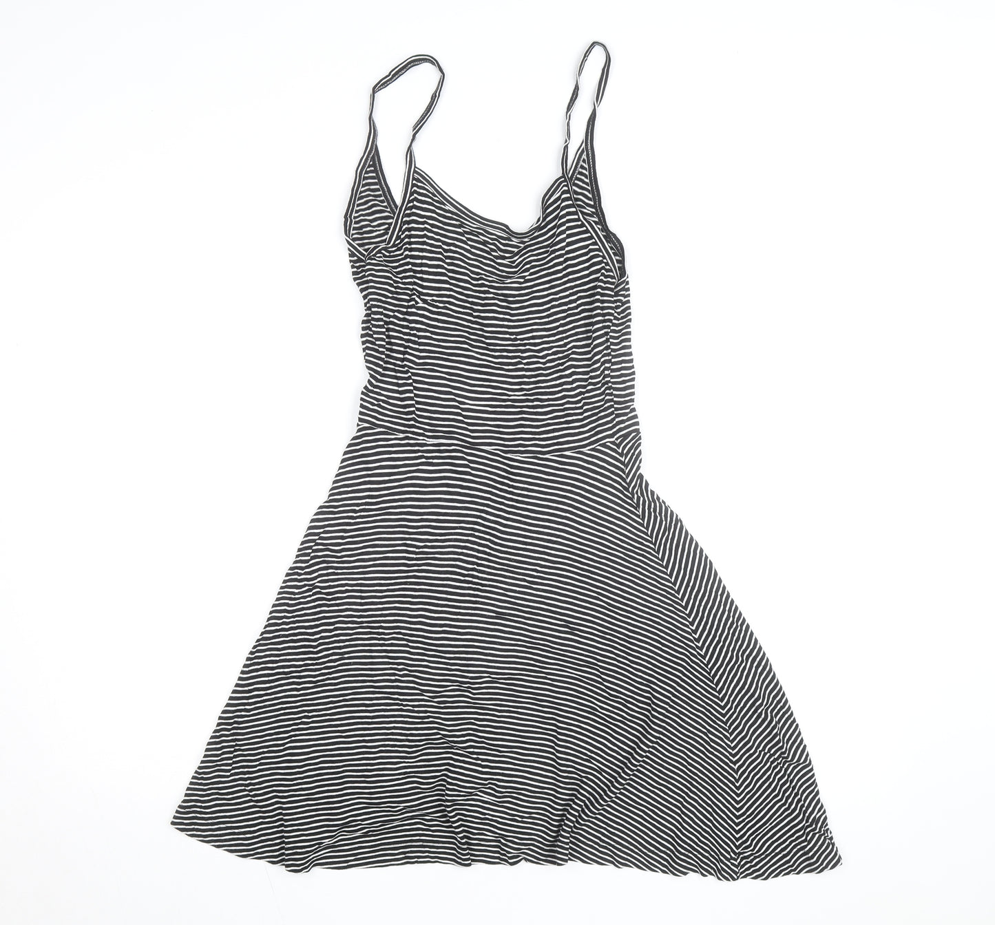 H&M Women's Black Striped Slip Dress Size 12 Sleeveless Jersey